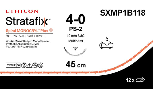 Stratafix Monocryl Sutur 4-0 PS-2 45cm Ofärgad / 12