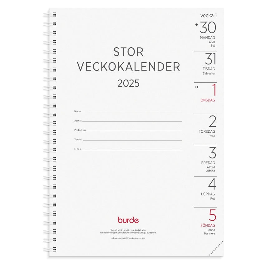 Stor Veckokalender Refill - 1100