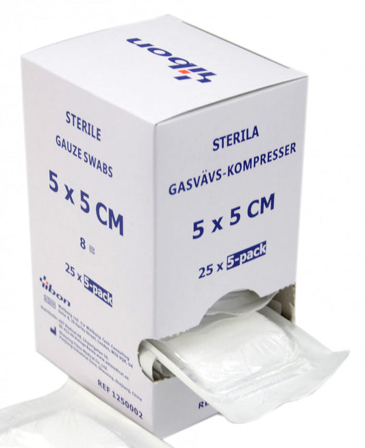 Kompress Gasväv Steril 5-pack 5 x 5cm 8-Lag  / 125