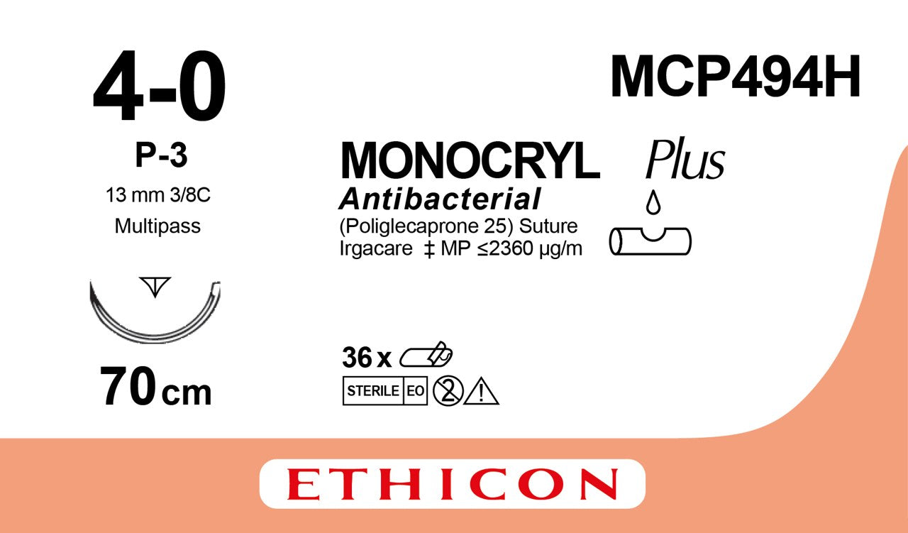 Monocryl Plus Sutur 4-0 P-3 70cm Ofärgad / 36