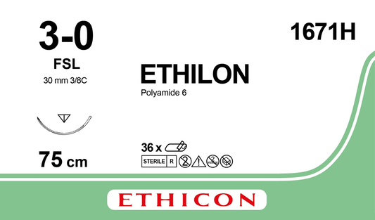 Ethilon Sutur 3-0 FSL 75cm Svart / 36