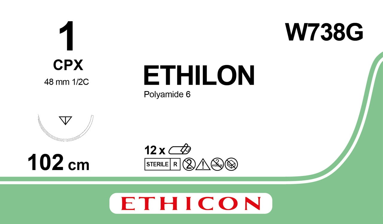 Ethilon Sutur 1-0 CPX 100cm Svart / 12