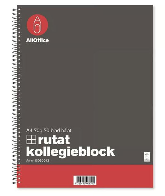 kollegieblock A4 Rutat 70 blad 70g / 10