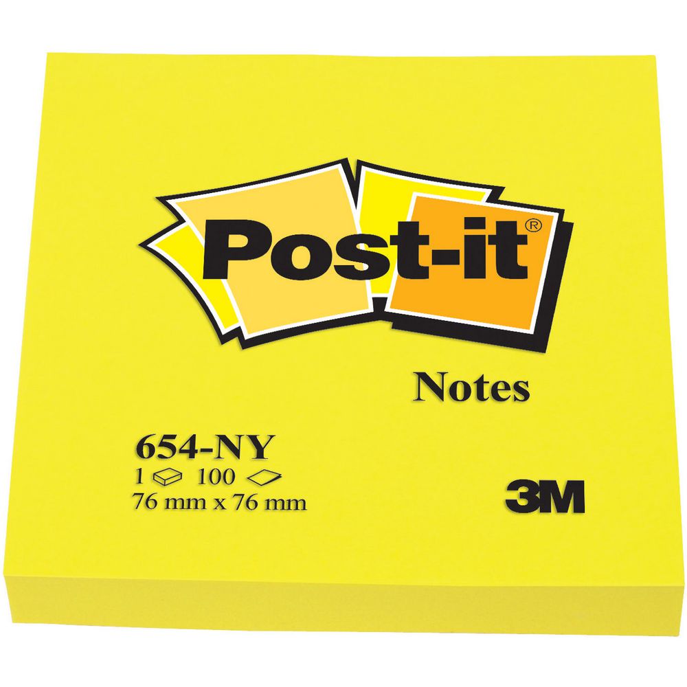 Notes Post-It Neon Gul 76 x 76mm / 6