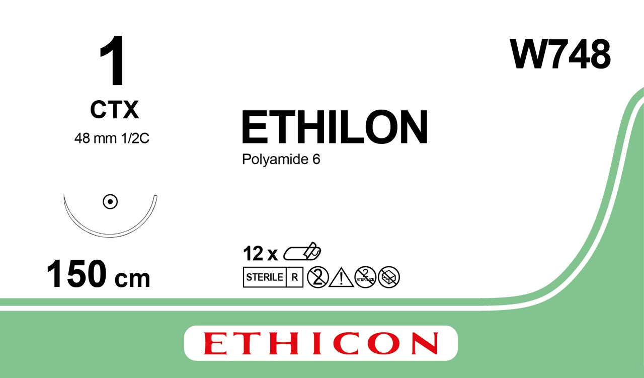 Ethilon Sutur 1-0 CTX 150cm Svart / 12