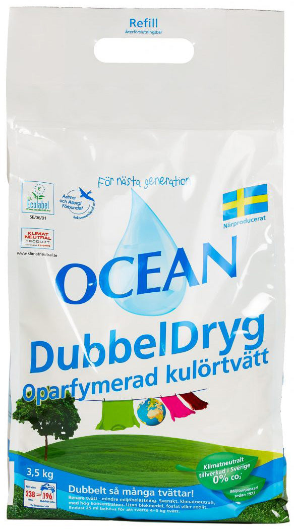 Tvättmedel Ocean Dubbeldryg Oparfymerad Kulörtvätt 3,5kg