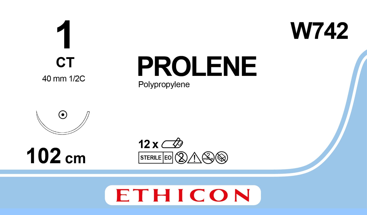 Prolene Sutur 1-0 CT 100cm Blå / 12